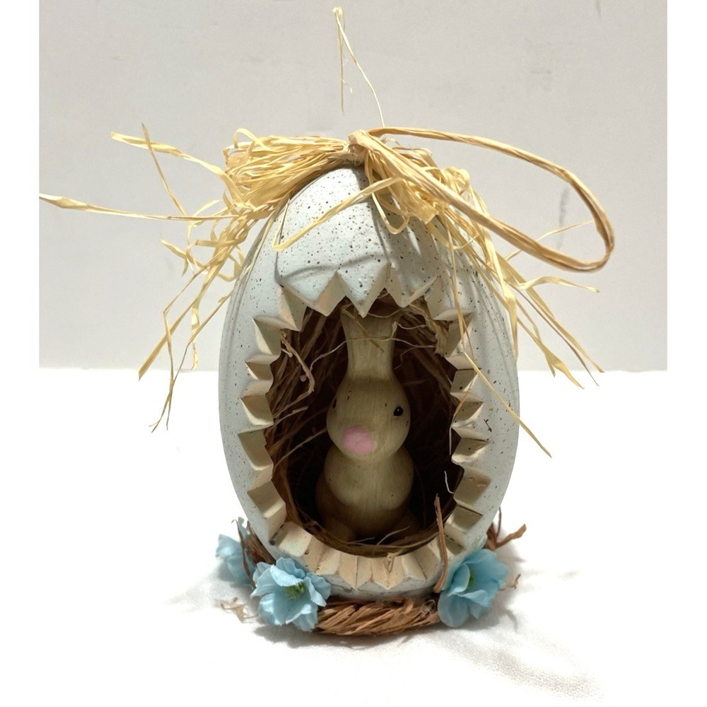 Vintage Diorama Spring Easter Egg Figurine Bunny Rabbit Basket Bird Floral